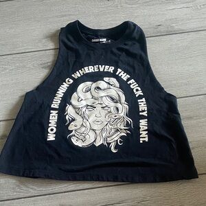 Black Graphic Cropped Tank Top